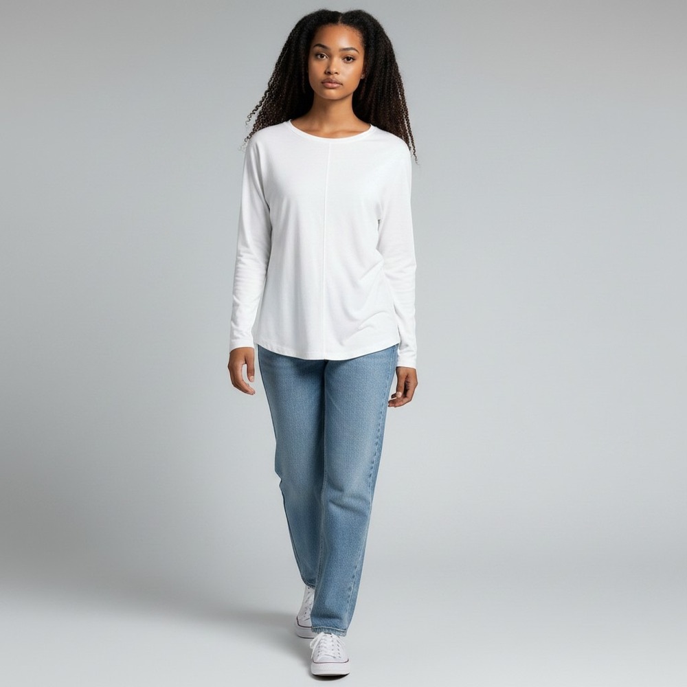 J. Jill Pima Cotton Crew Neck Tee Womens L Petite White Excellent High-Low Seam